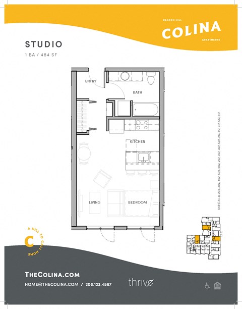 Floor plan for studio, 1 bath, 486 sqft